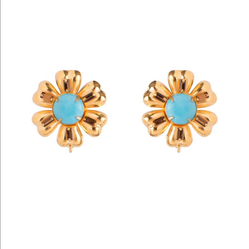 Truquoise & Smoky Quartz Flower Earrings